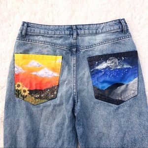 SOLD!Hand Painted High Waisted Denim Mom Jeans🌀